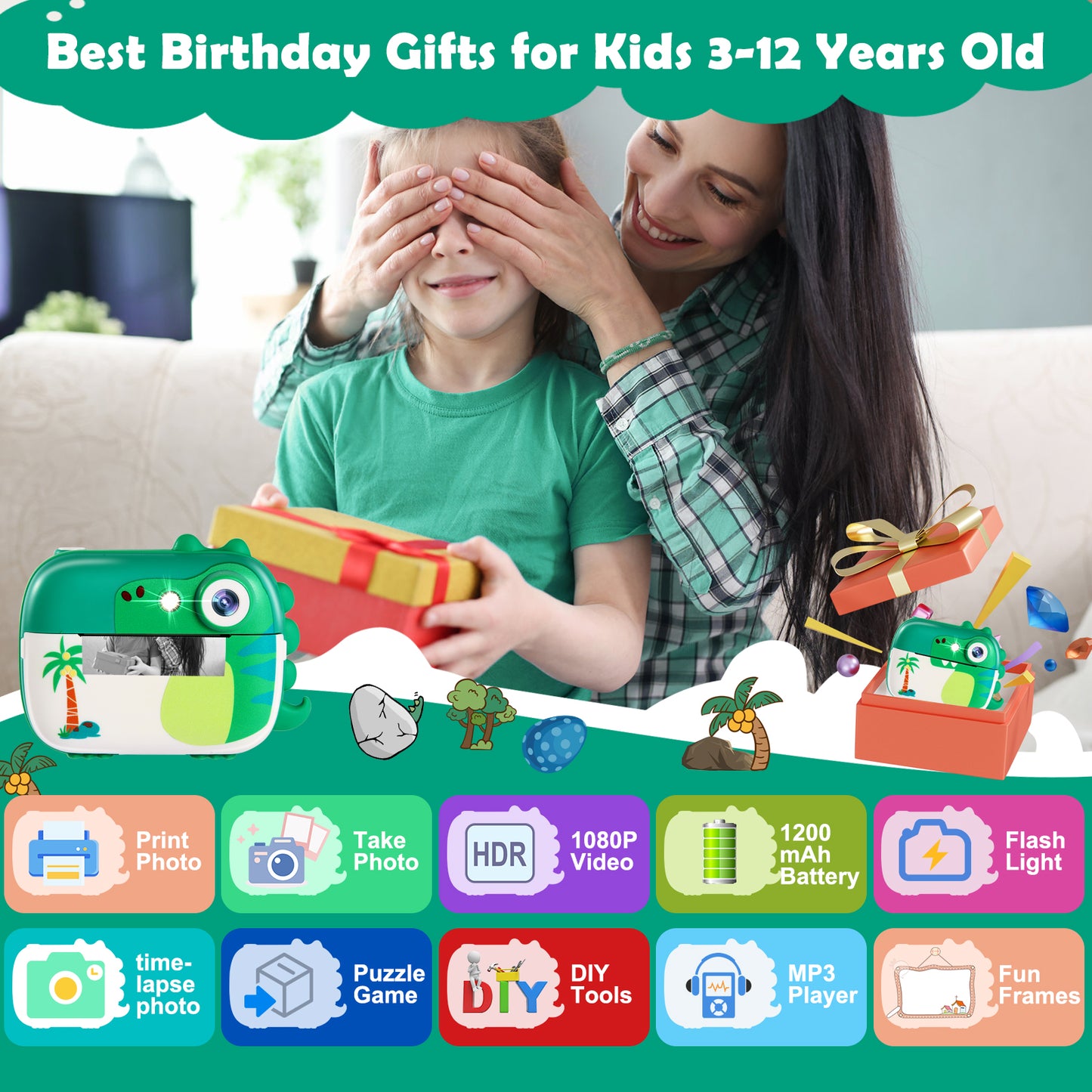 M3-D Green Kids Camera Instant Print