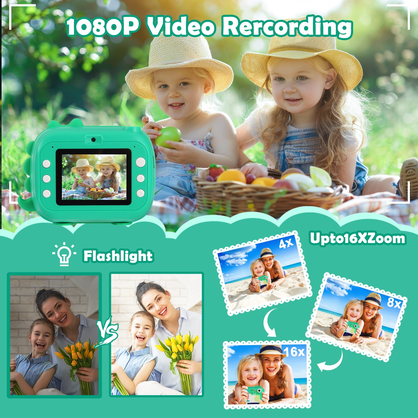 M3-D Green Kids Camera Instant Print