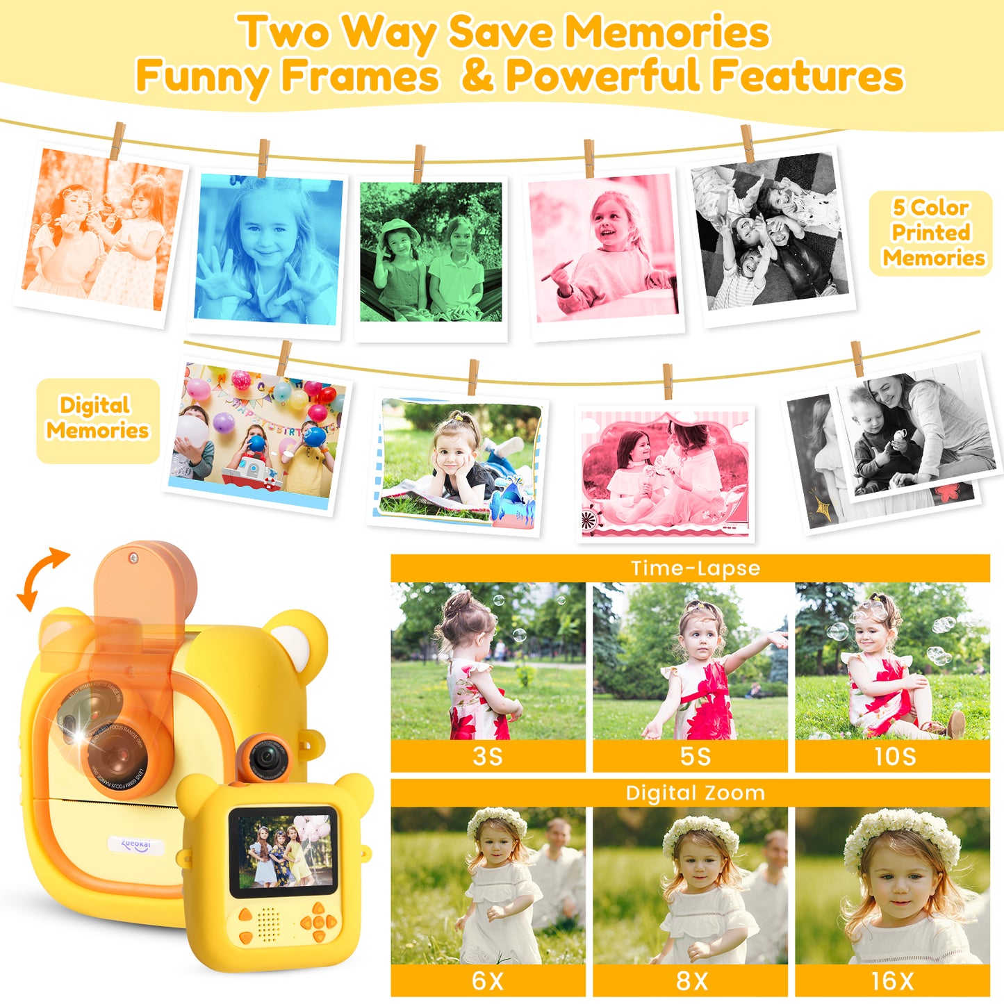 M2-C Yellow Kids Camera Instant Print