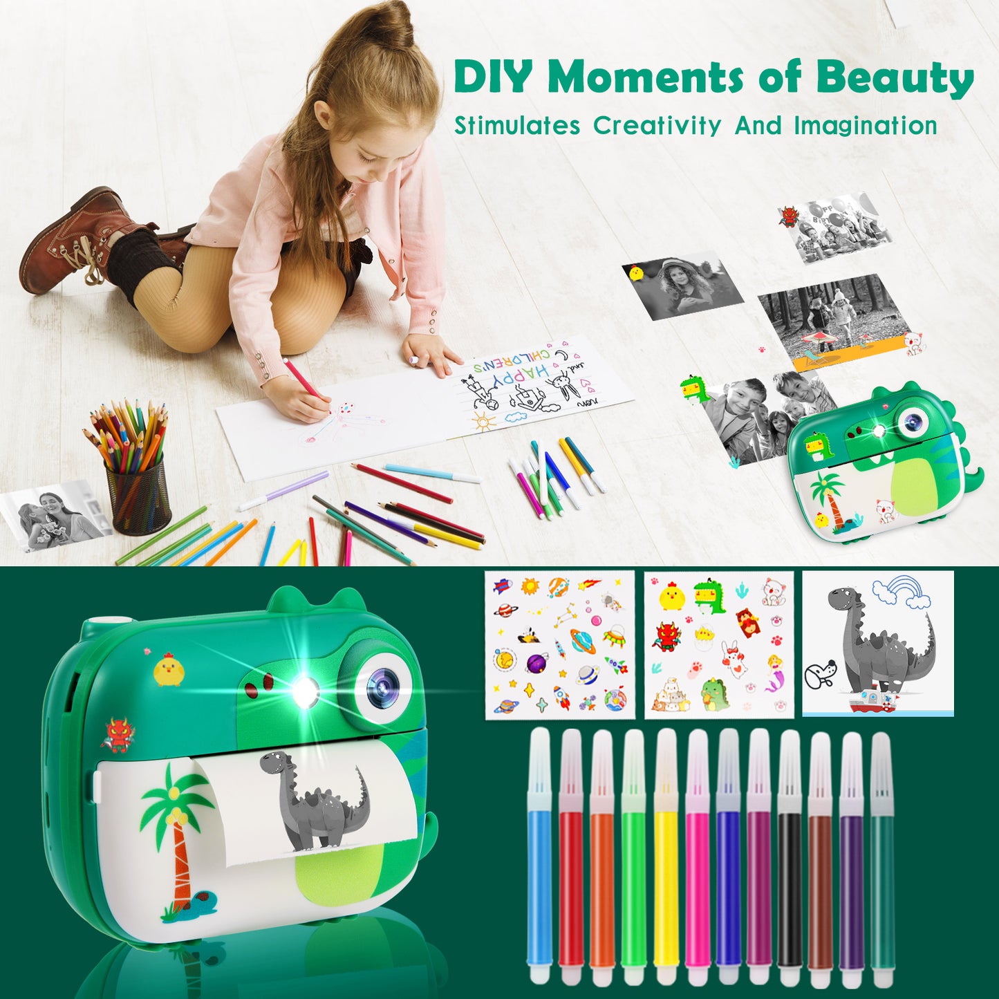 M3-D Green Kids Camera Instant Print