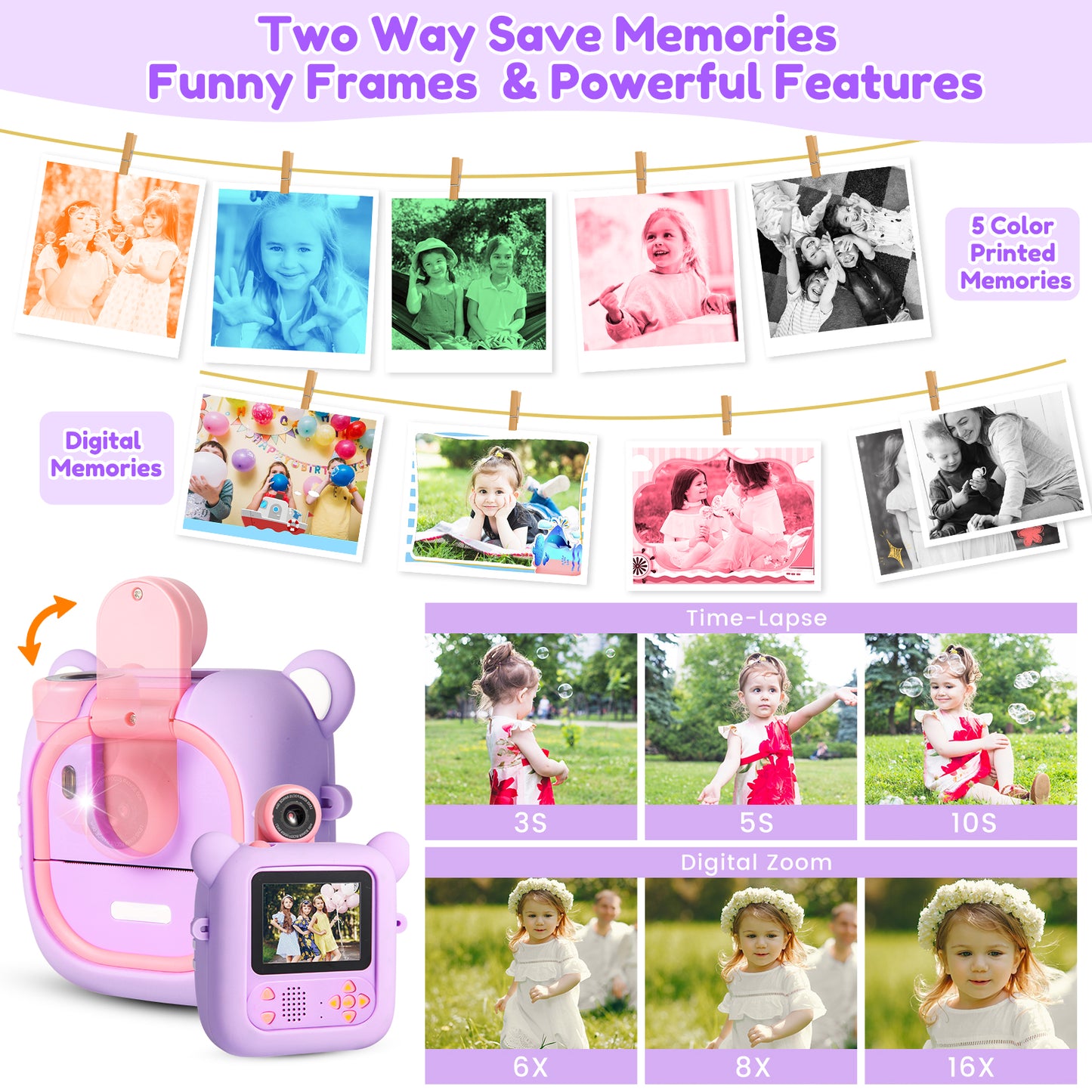 M2-B Purple Kids Camera Instant Print