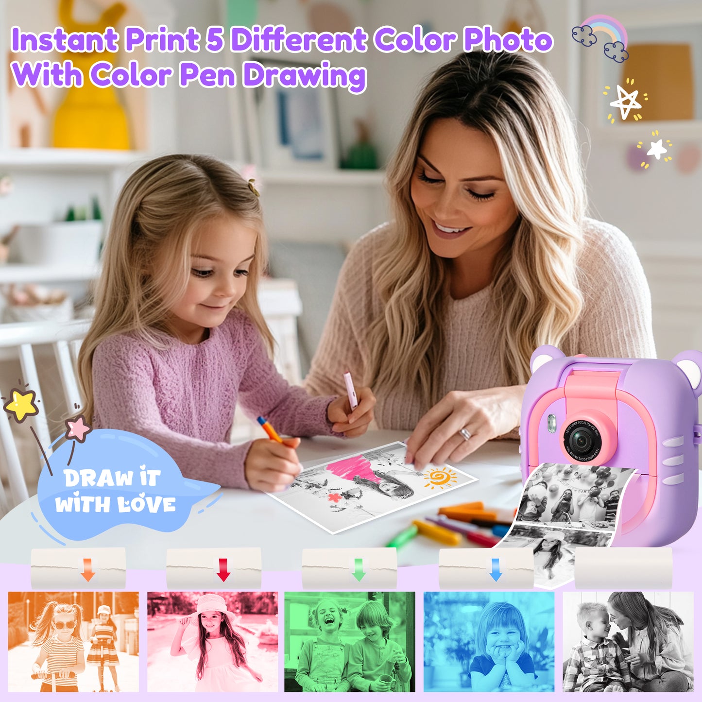 M2-B Purple Kids Camera Instant Print