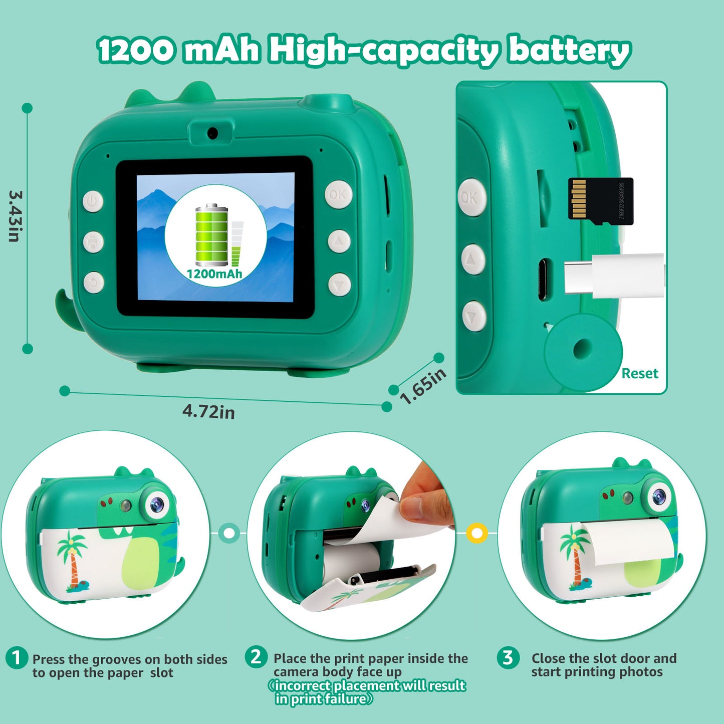 M3-D Green Kids Camera Instant Print