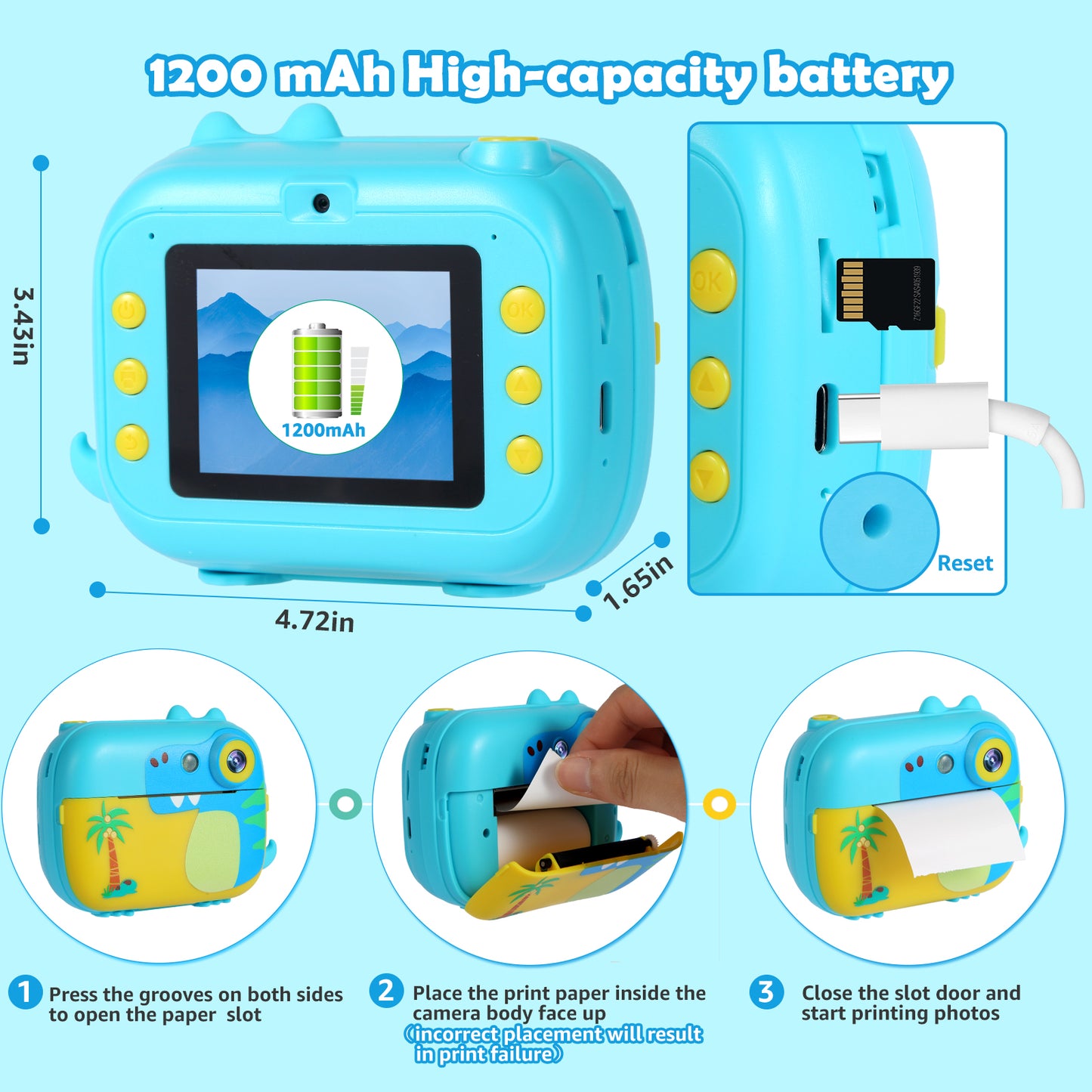 M3-A Blue Kids Camera Instant Print