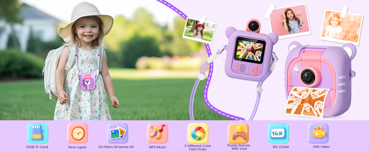 M2-B Purple Kids Camera Instant Print