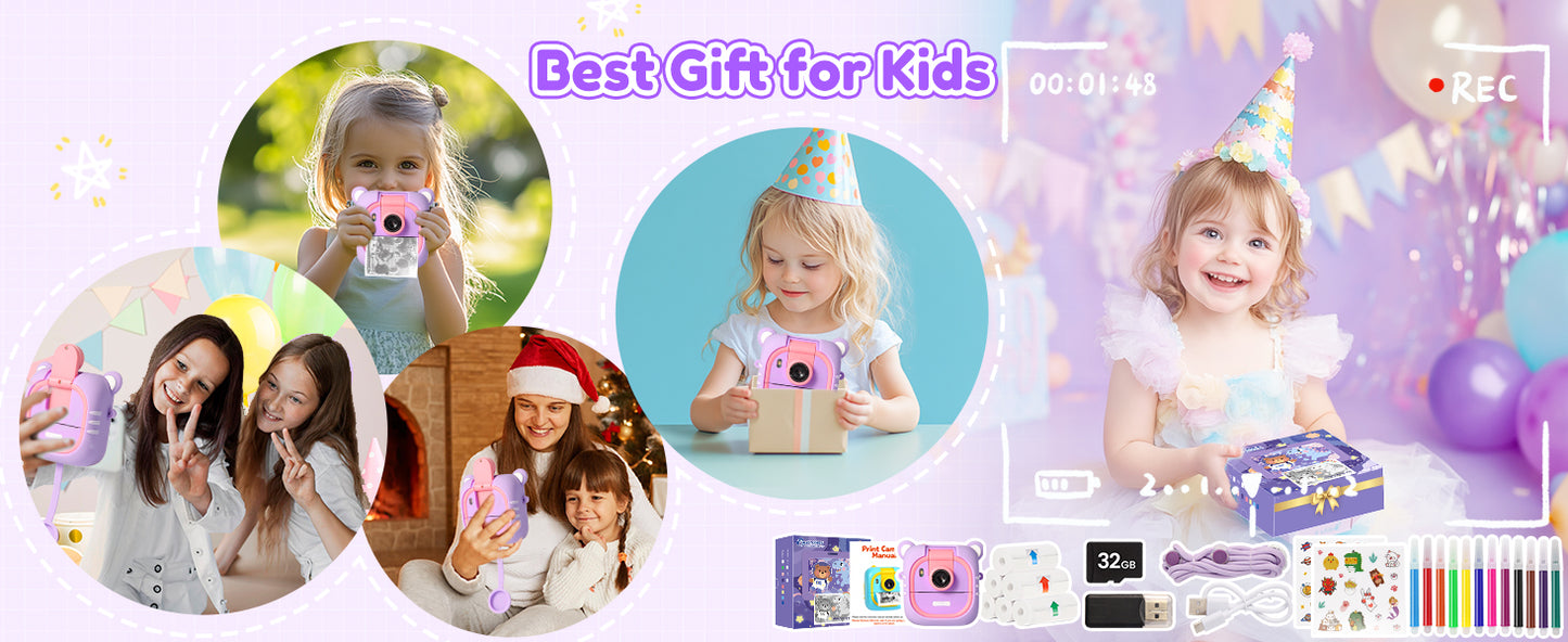 M2-B Purple Kids Camera Instant Print
