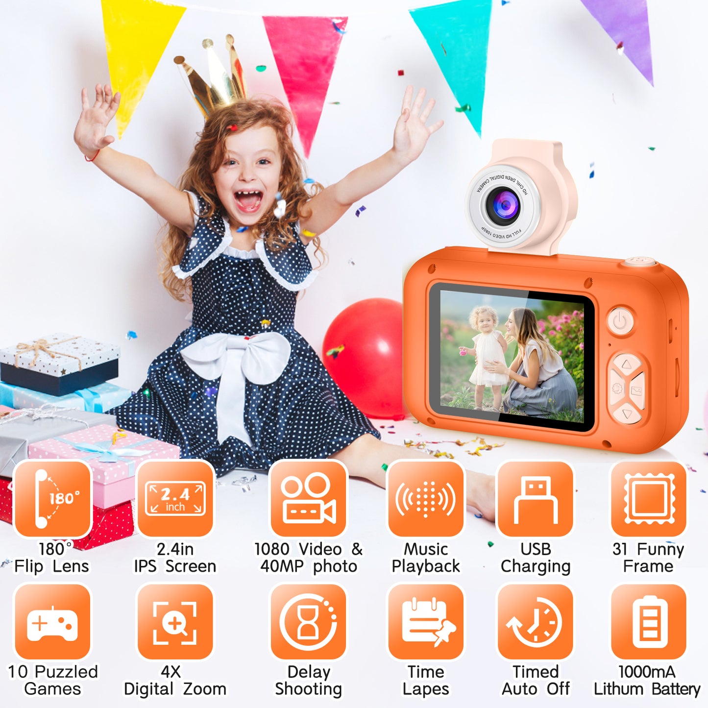 X101-G Orange Kids Camera