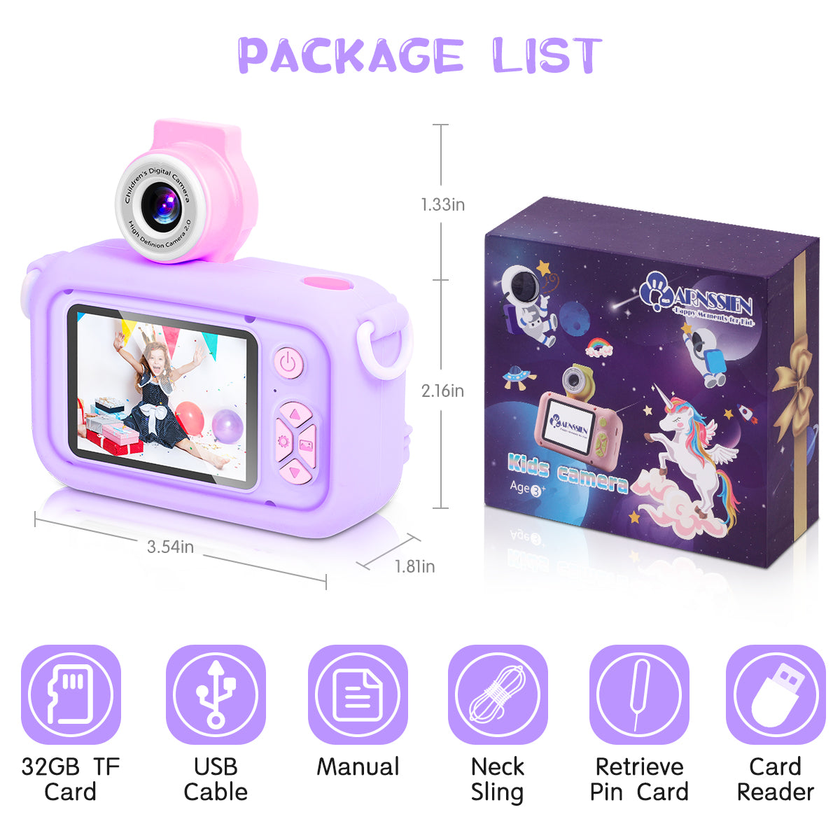 X101C-C Purple-Unicorn Kids Camera with Silicone Case
