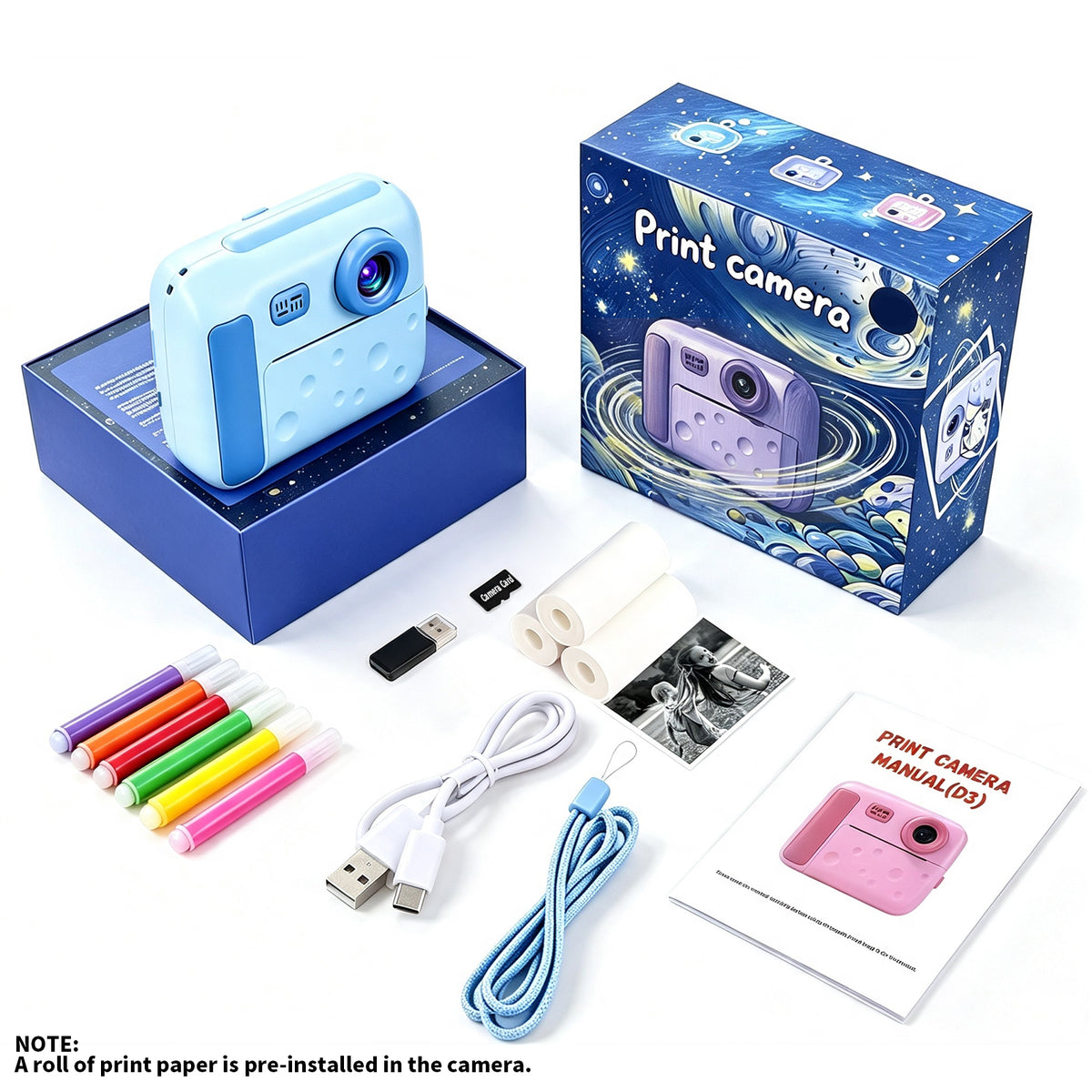 D3-BL Kids Camera Instant Print