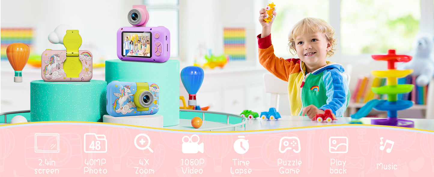 X101XCH-G Pink Unicorn Kids Camera