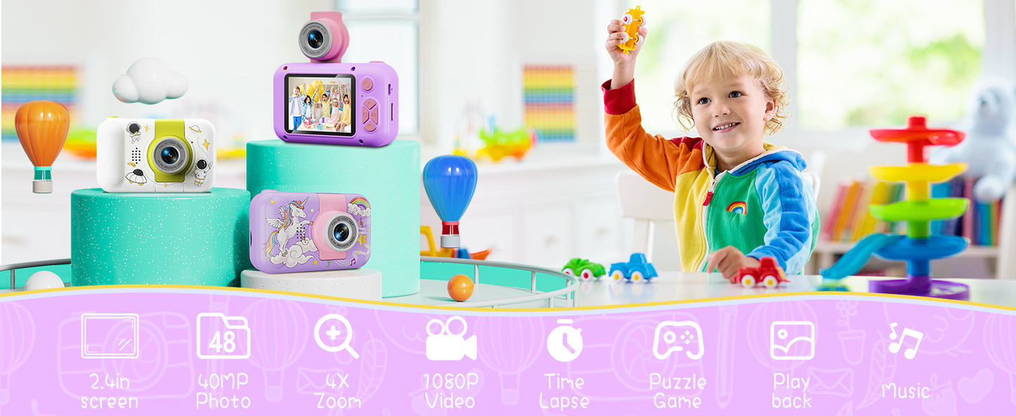 X101XCH-H Purple Unicorn Kids Camera