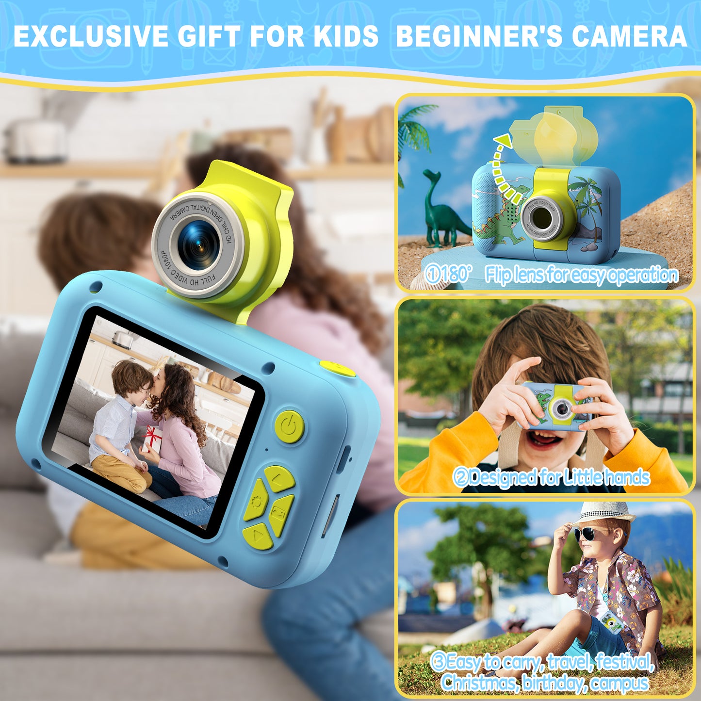 X101XCH-A Blue Dinosaur Kids Camera