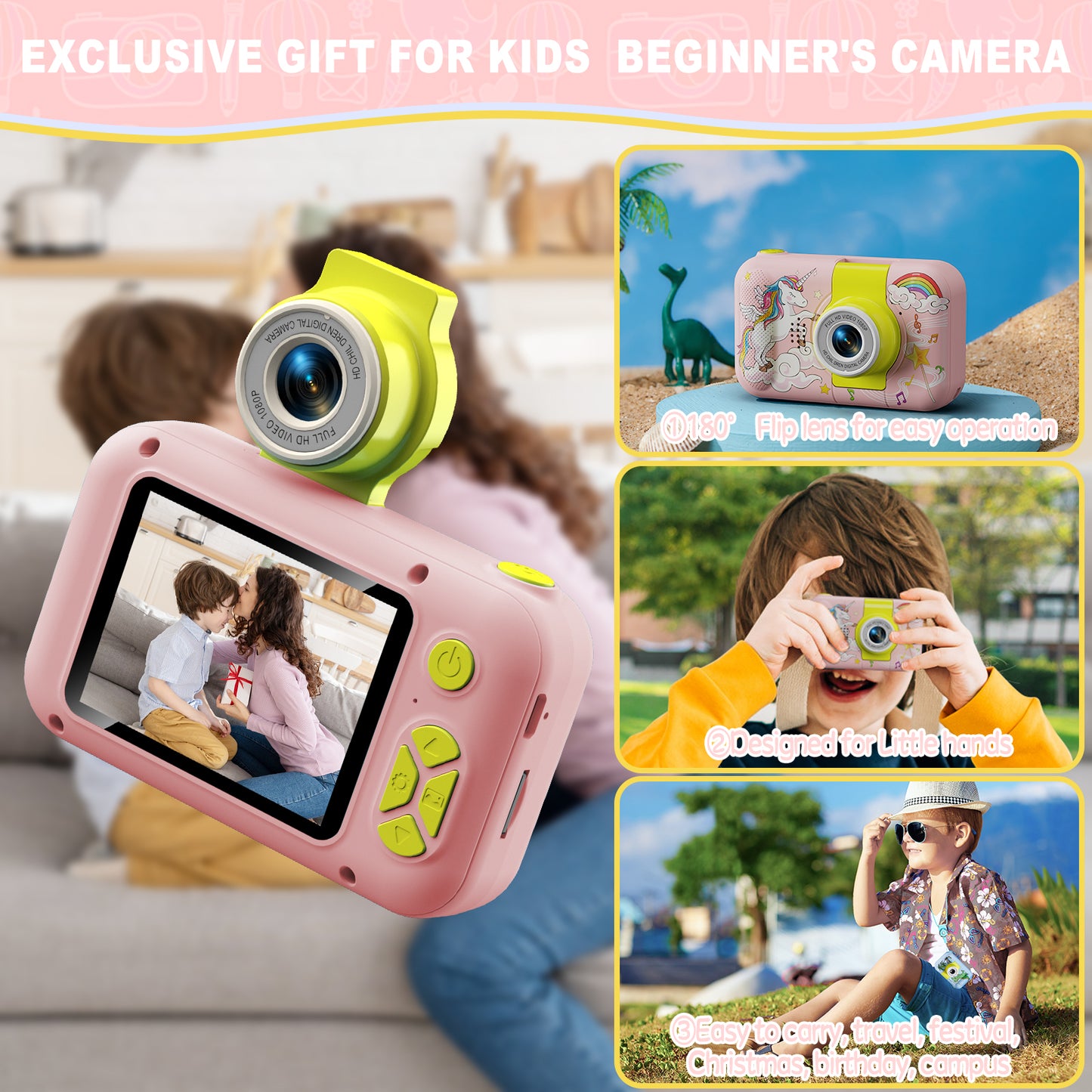 X101XCH-G Pink Unicorn Kids Camera