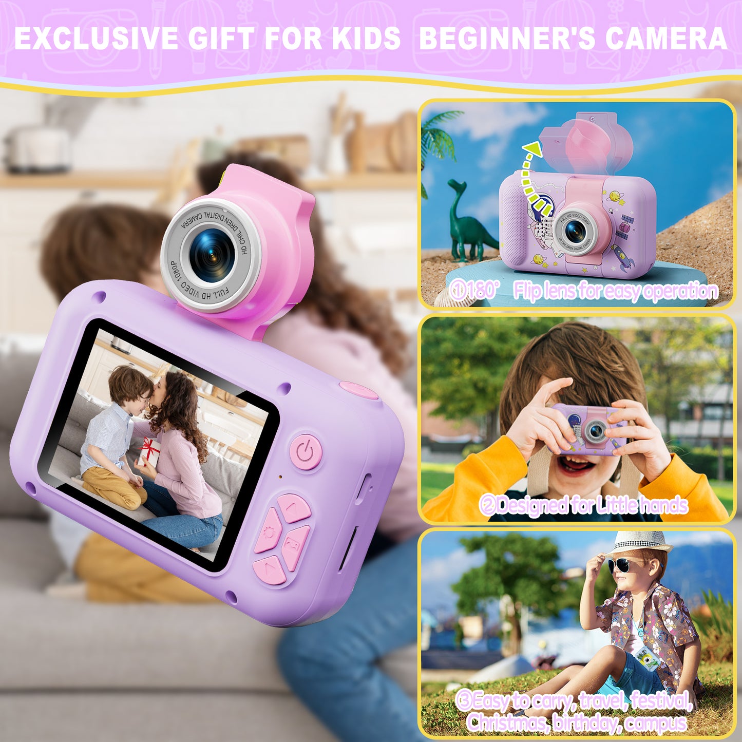 X101XCH-E Purple Astronaut Kids Camera