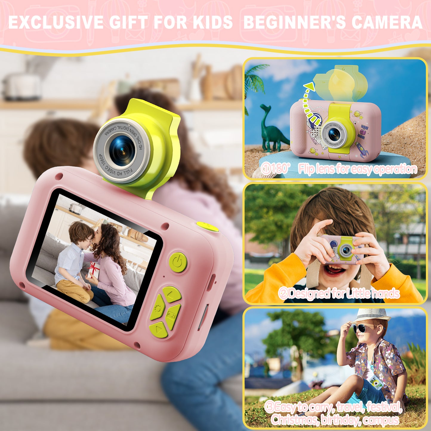 X101XCH-D Pink Astronaut Kids Camera