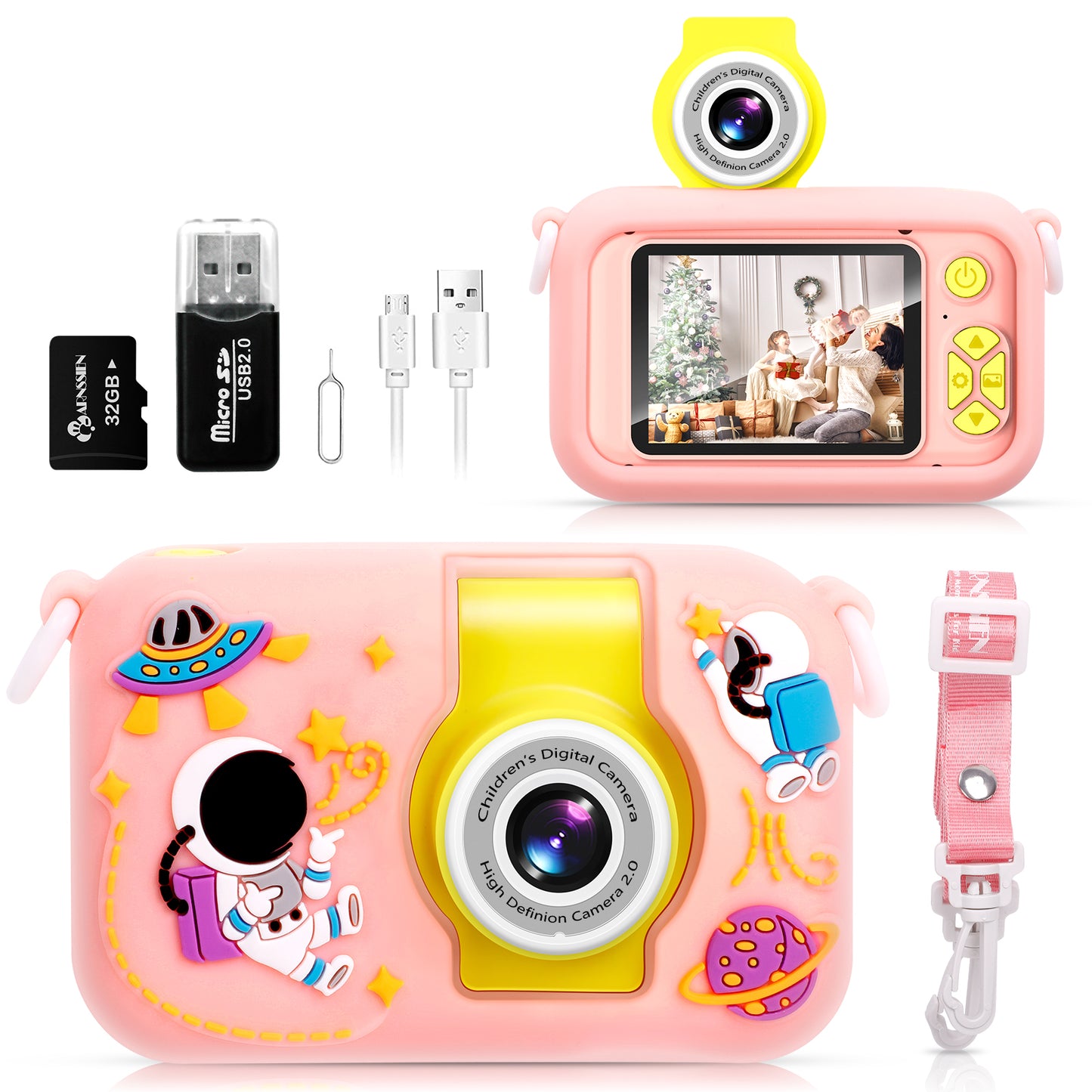 X101C-E Pink-Astronaut Kids Camera with Silicone Case