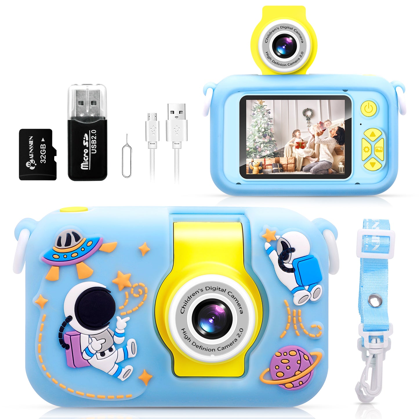 X101C-D Blue-Astronaut Kids Camera with Silicone Case