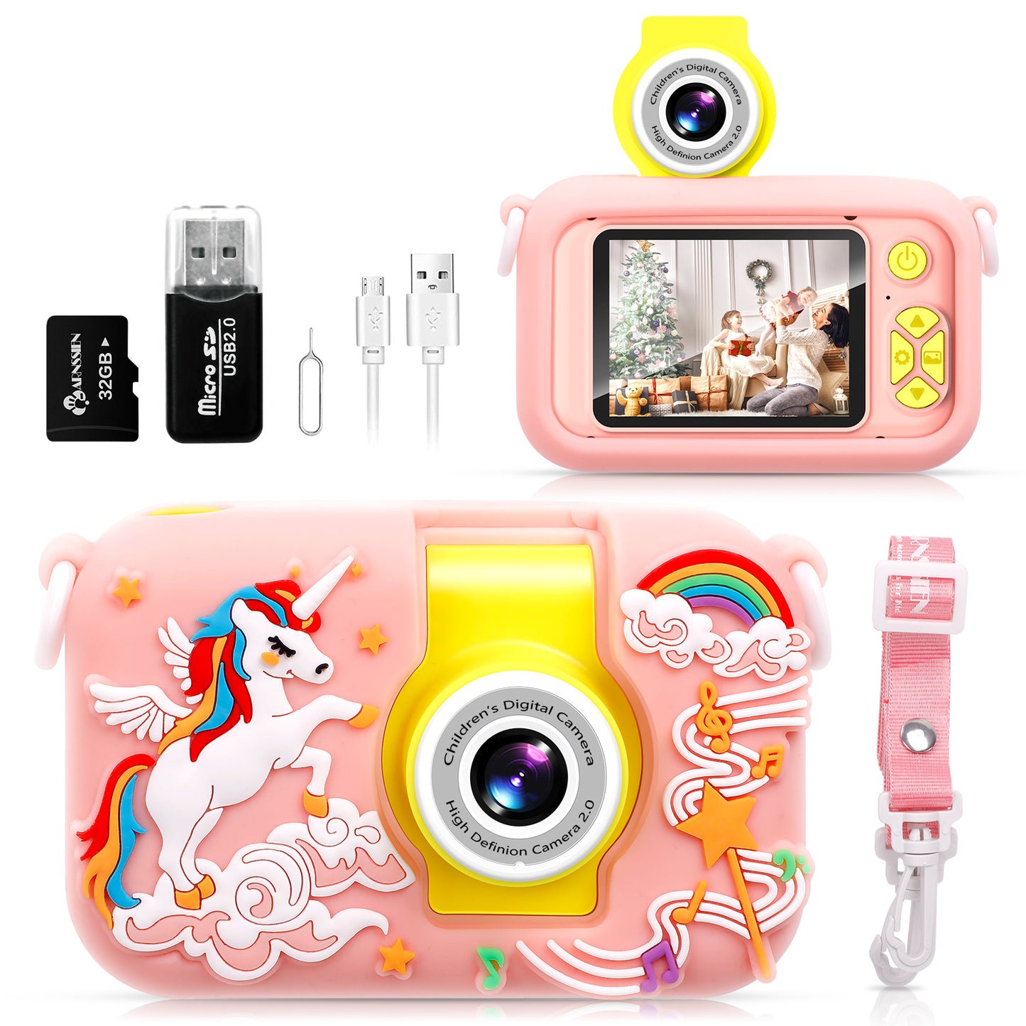 X101C-A Pink-Unicorn Kids Camera with Silicone Case