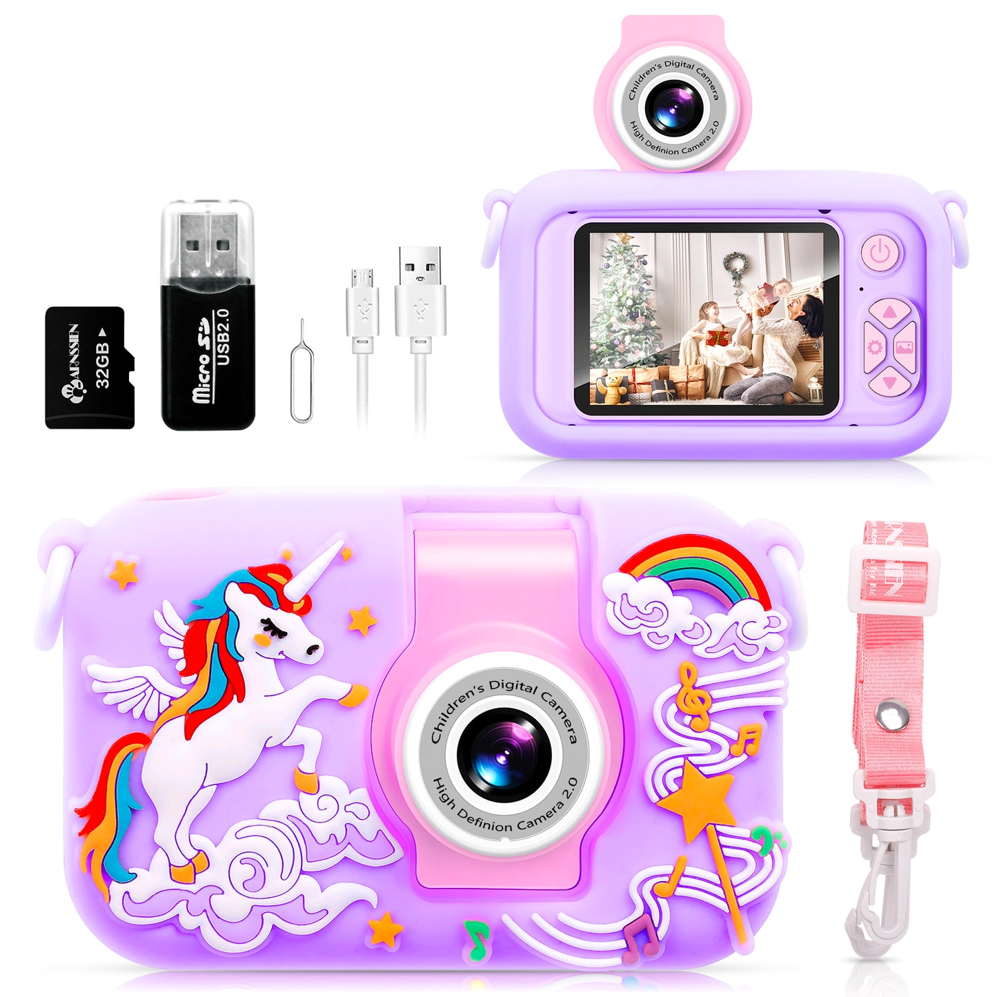 X101C-D Purple-Unicorn Kids Camera with Silicone Case