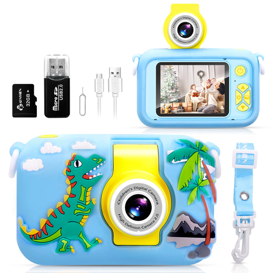 X101C-B Blue-Dinosaur Kids Camera with Silicone Case