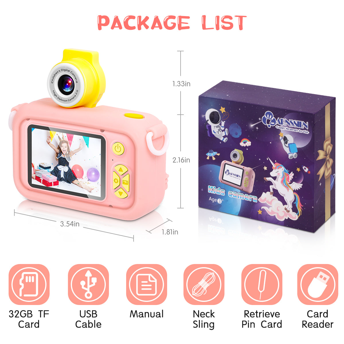 X101C-B Pink-Unicorn Kids Camera with Silicone Case