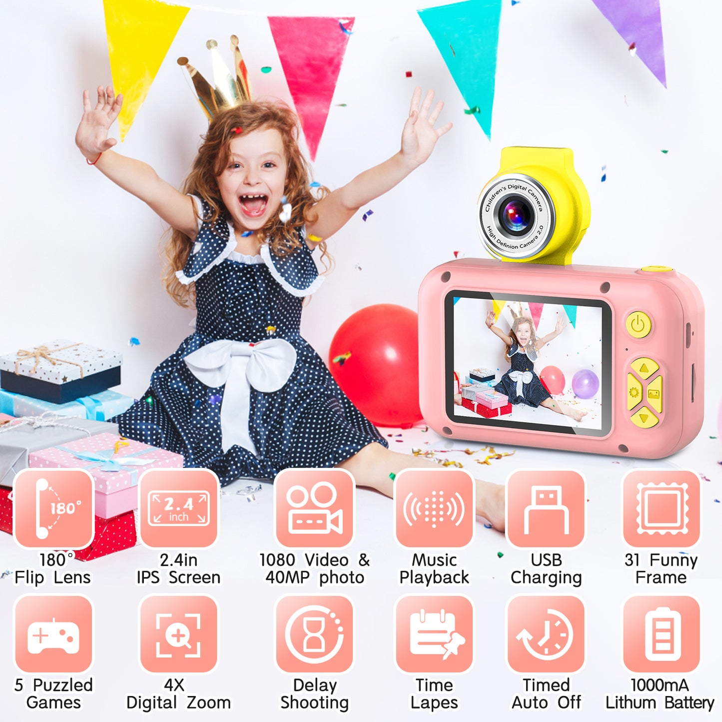 X101-C Pink Kids Camera